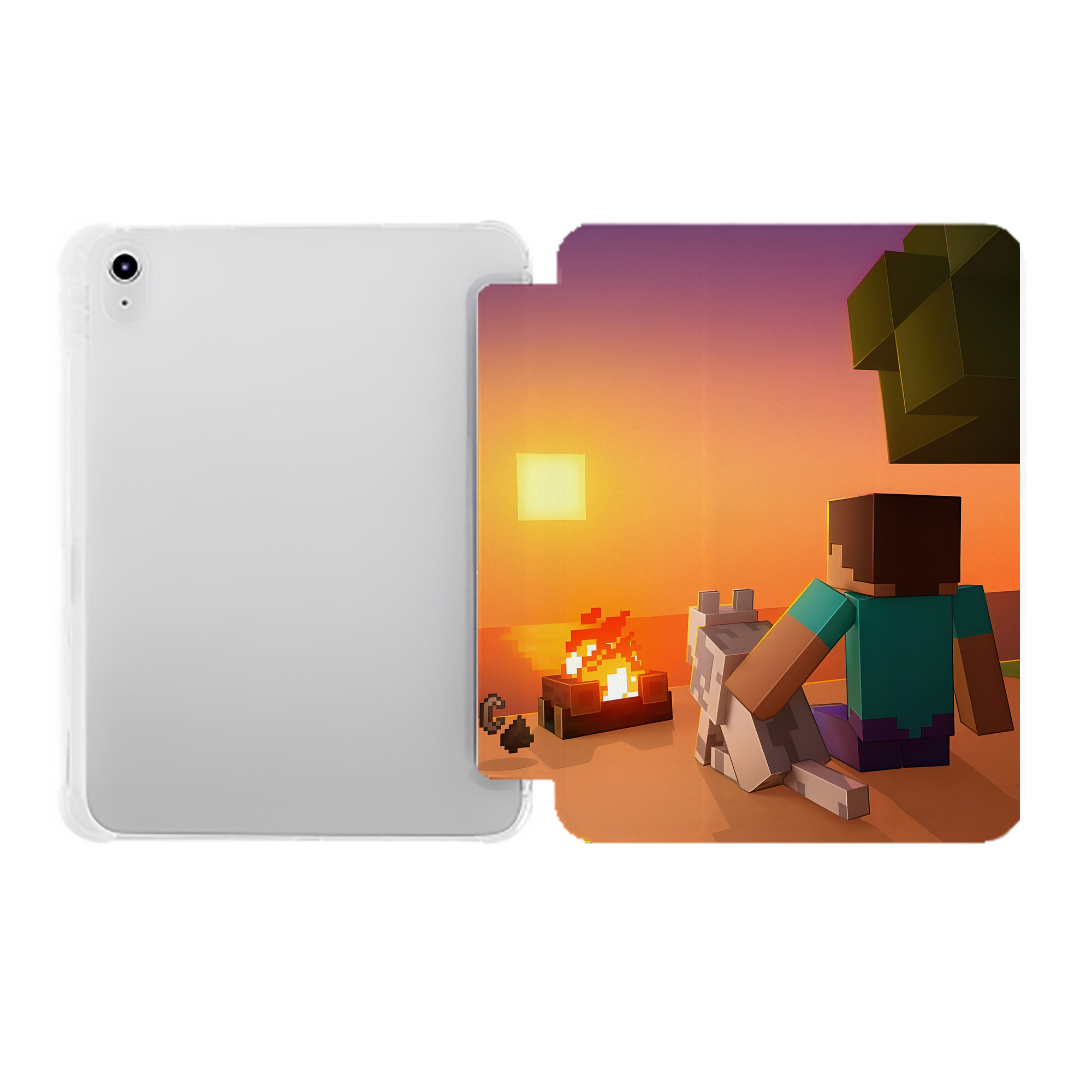 （画像用） マインクラフト ブロックの世界 Minecraft MC Block world IPad ケース ペン収納付き 三つ折りスタンド PUレザー×シリコン 対応機種9.5/10.5/10.9インチ